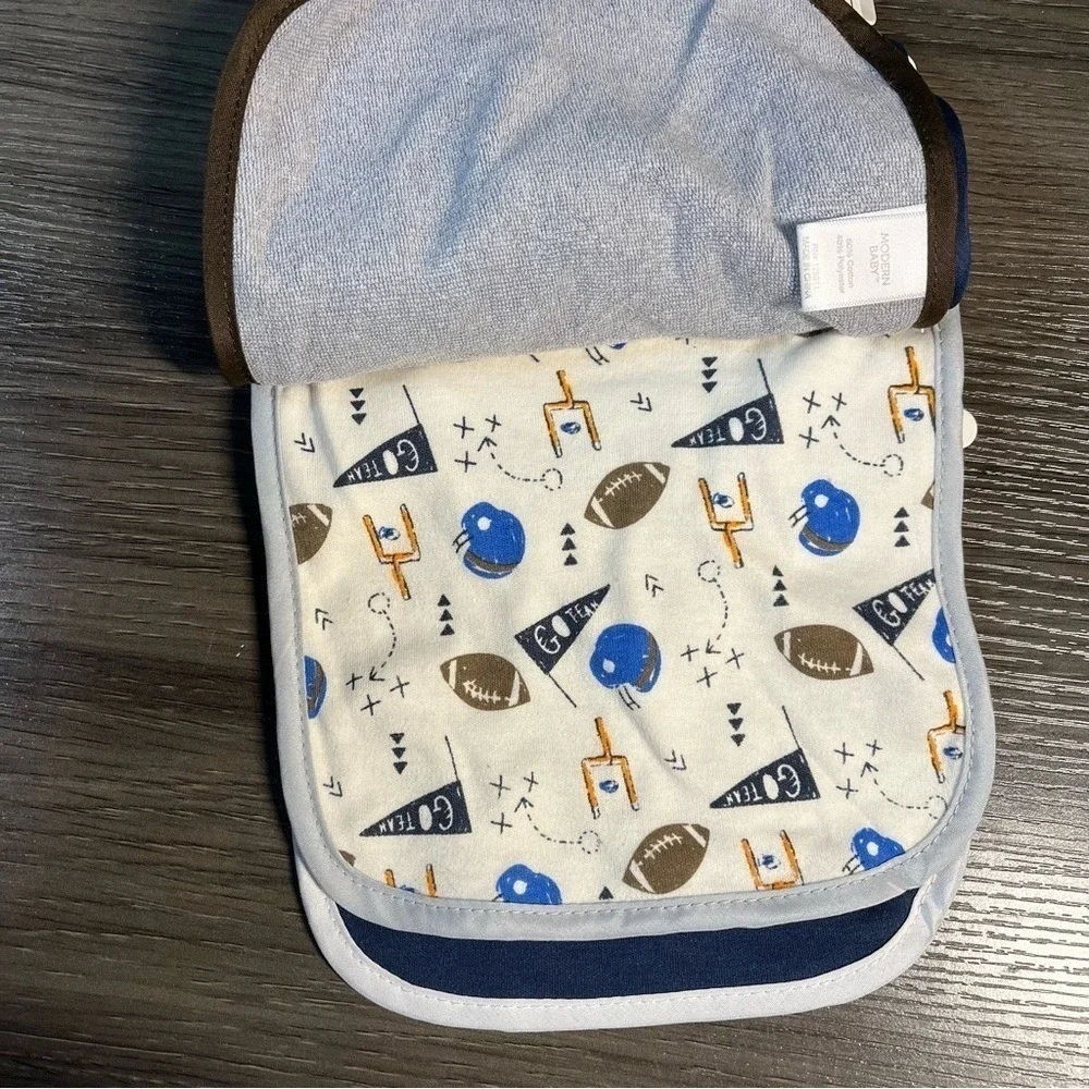 Modern Baby 4 Pack Reversible Football Bibs Sunday Funday Blue White Grey NEW
